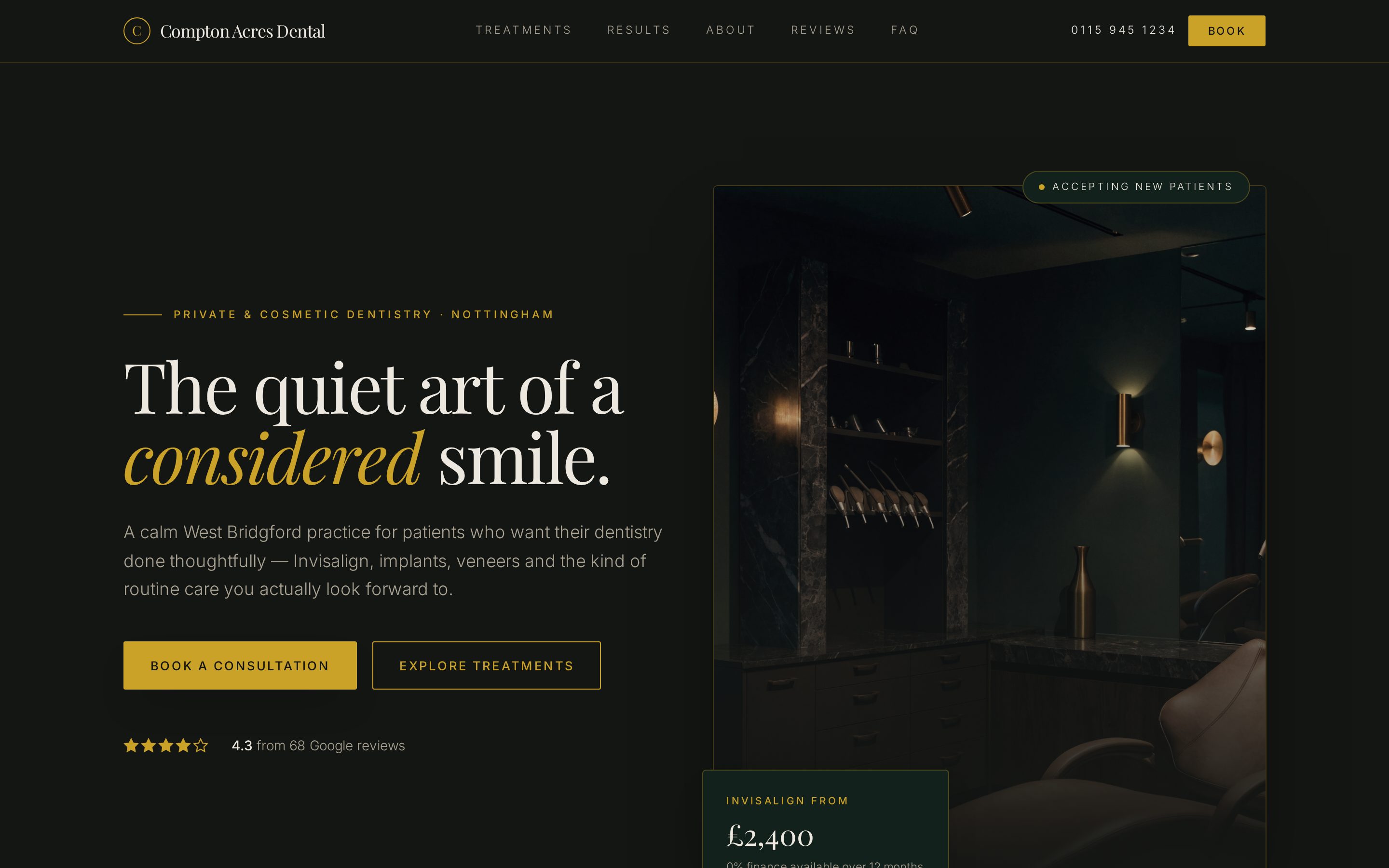 Compton Acres Dental — screenshot of the live website
